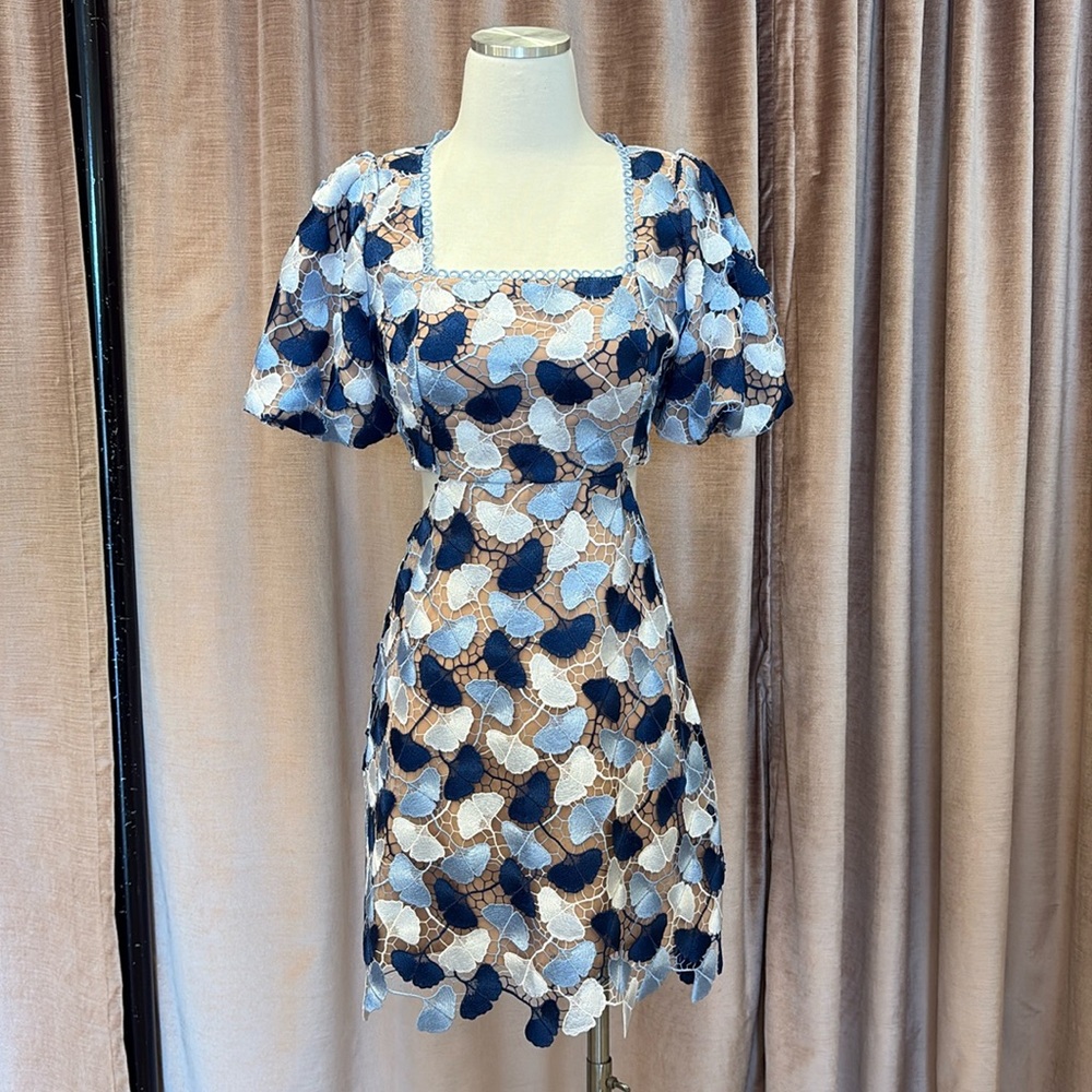 Adelyn Rae sz Small, Blue Embroidered Dress with Side Cutouts. EUC.